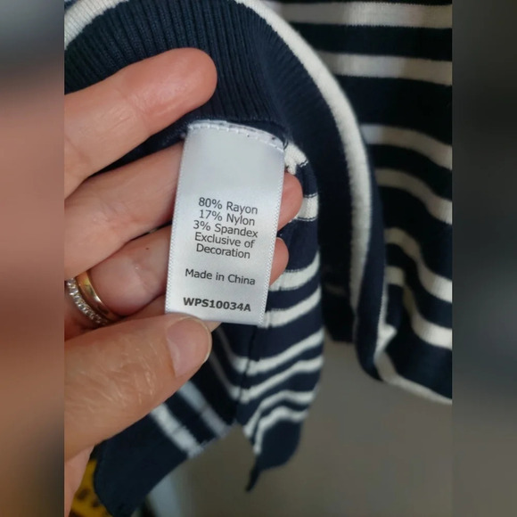 Market & Spruce Navy & White Soft Knit Striped  sweater Nautical Classic Casual - Picture 7 of 7